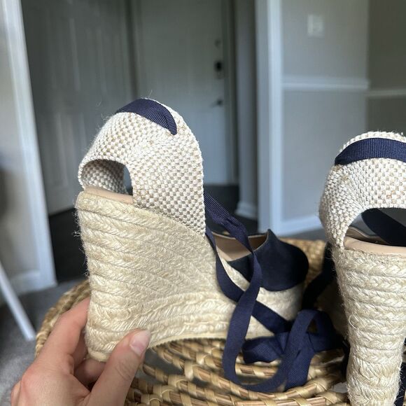 MANEBI Soft Suede Low Wedge Espadrilles Hamptons Patriot Blue EU 38 US 7.5 - Picture 11 of 12